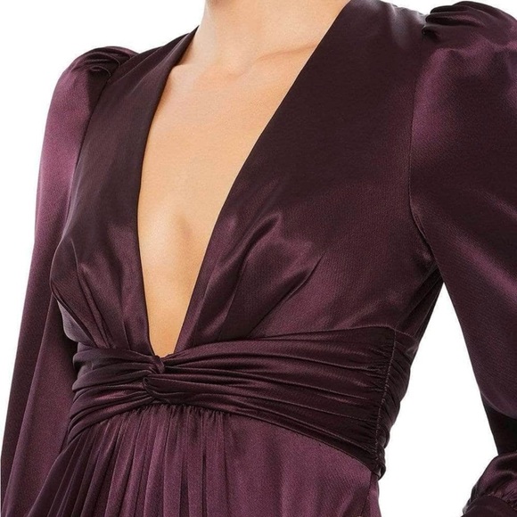 Mac Duggal/IEENA #A2647 NWT Plum Purple Jumpsuit LS Plunging V-Neck - Picture 2 of 13